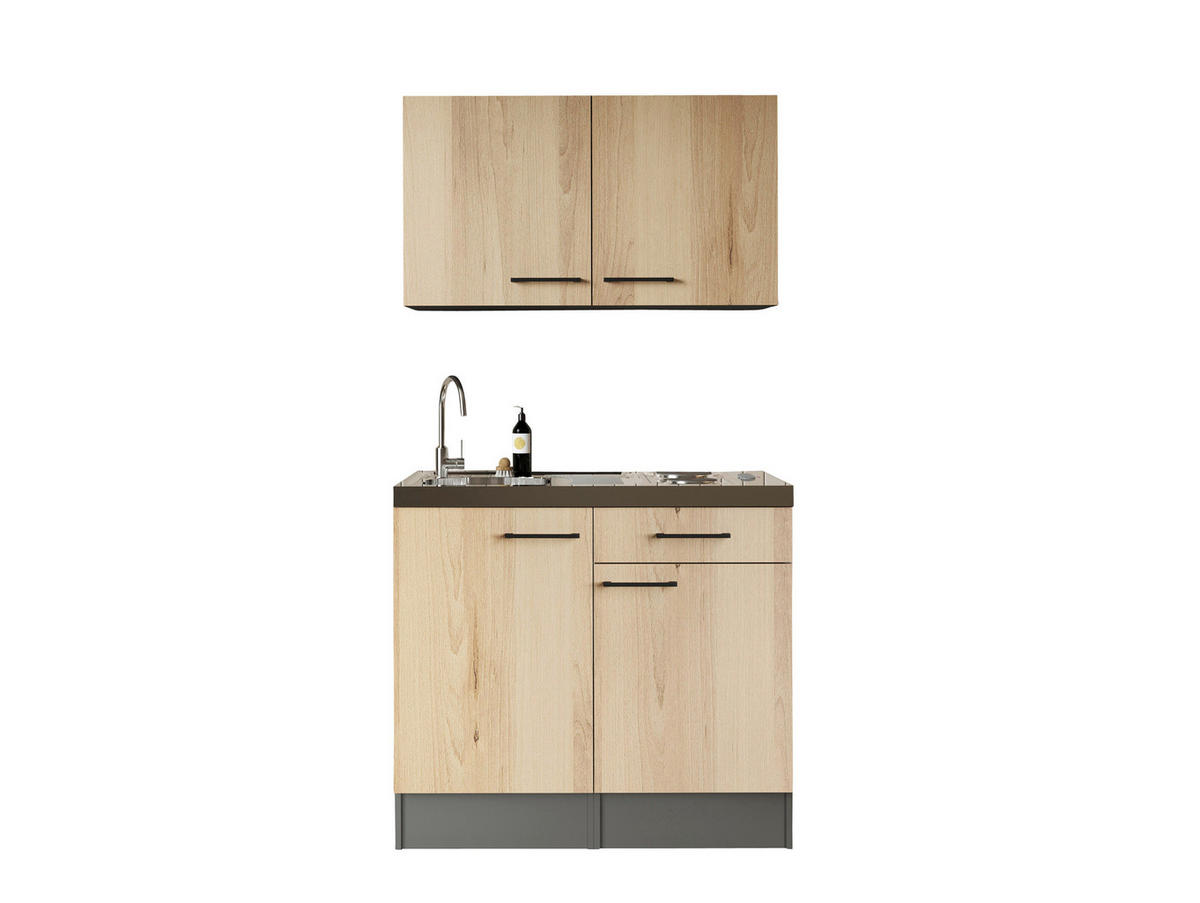 MINIKÖK 100 cm   i grå, ek Artisan  - svart/grå, Trend, metall/trämaterial (100cm) - Respekta