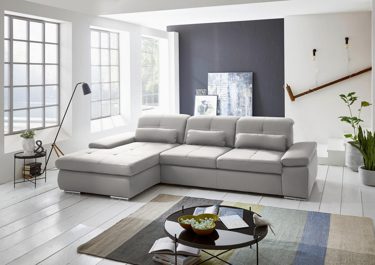 ECKSOFA Flachgewebe Creme  - Chromfarben/Creme, Design, Textil (195/309cm) - Beldomo Style