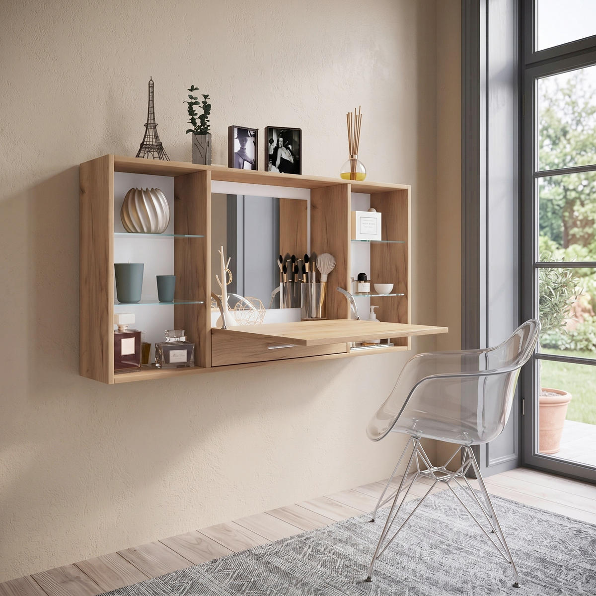 WANDREGAL  - Honigeiche/Alufarben, MODERN, Glas/Holzwerkstoff (112/60/19,7cm) - MID.YOU