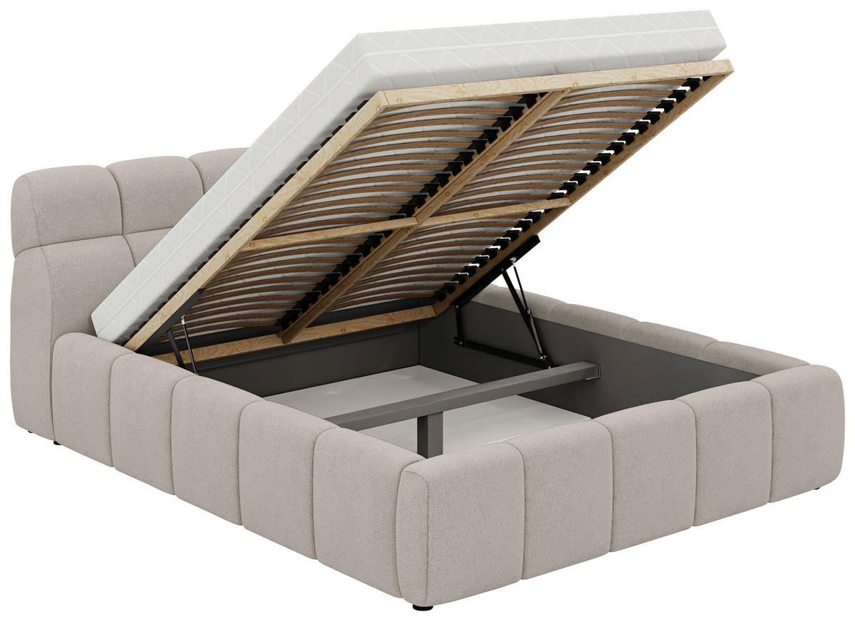 POLSTERBETT inkl. Bettkasten 140/200 cm  in Beige  - Beige/Schwarz, Design, Holz/Kunststoff (140/200cm) - Esposa