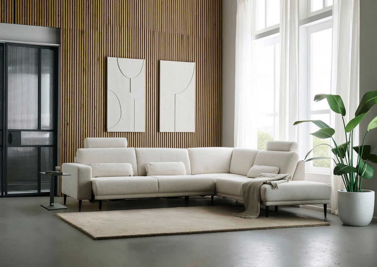 ECKSOFA Dieter Knoll Beige Chenille  - Beige/Schwarz, Design, Textil/Metall (303/254cm) - Dieter Knoll