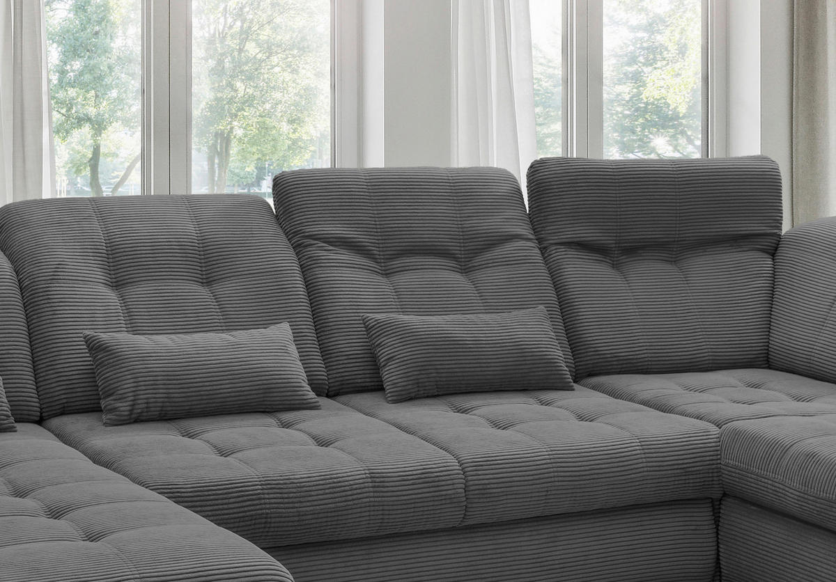 SALON PANORAMIQUE in Cord Grau  - gris/noir, Modern, textile/métal (184/387/252cm) - Livetastic