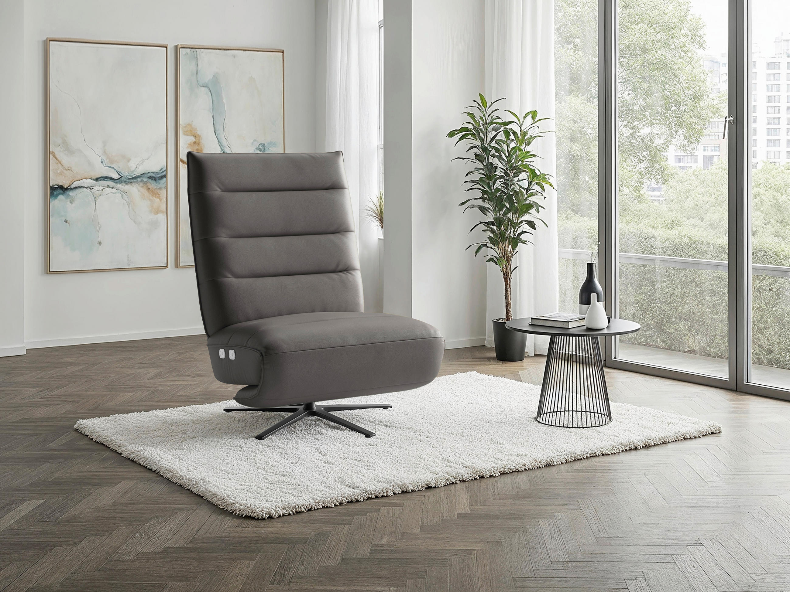 RELAXSESSEL Leder Mokka  - Schwarz/Mokka, Basics, Leder/Metall (80/109/98cm) - Sit & More