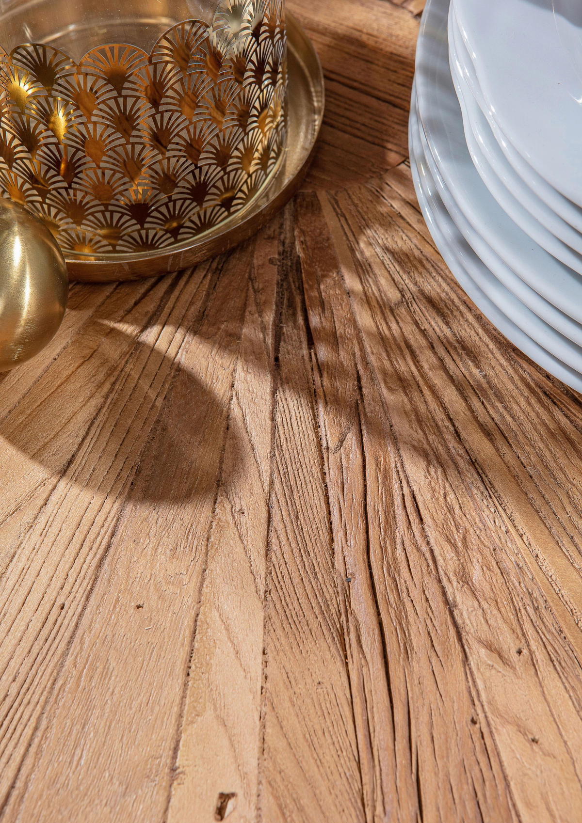 ESSTISCH Ulme massiv oval Ulmefarben, Goldfarben  - Ulmefarben/Goldfarben, LIFESTYLE, Holz/Metall (254/135/78cm) - Ambia Home