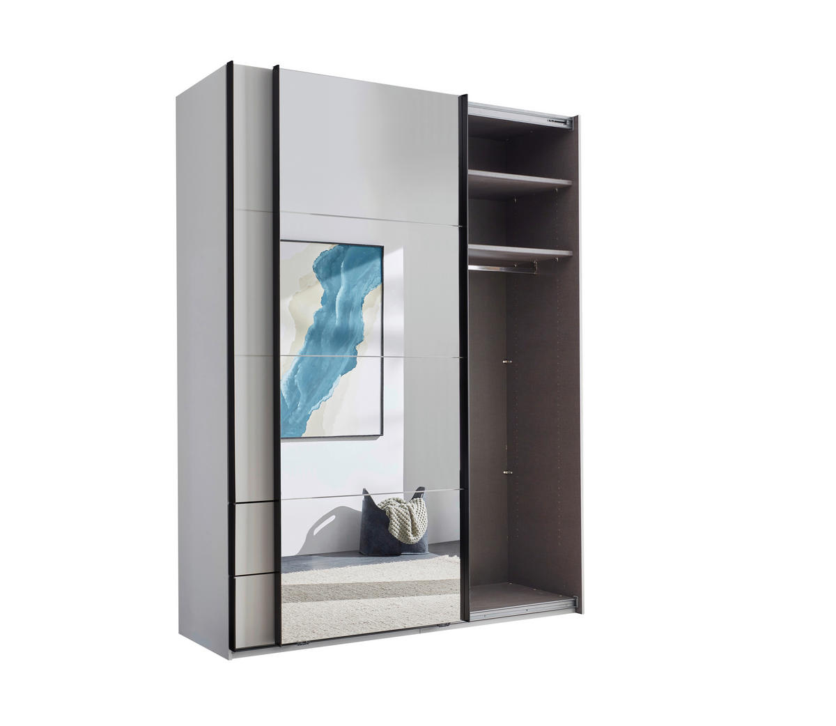 SCHWEBETÜRENSCHRANK 170/225,5/60 cm 2-türig Weiß, Schwarz  - Schwarz/Weiß, KONVENTIONELL, Glas/Holzwerkstoff (170/225,5/60cm) - Xora