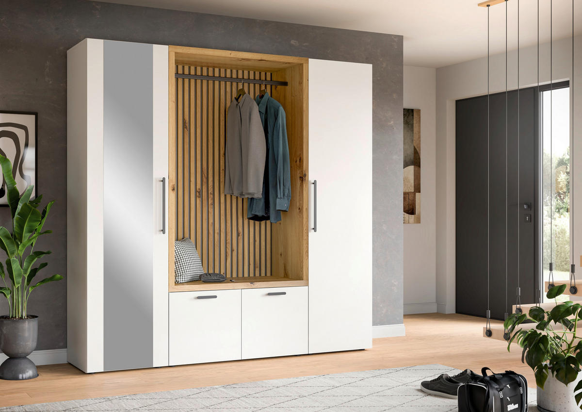 GARDEROBE  in 216/200/47 cm  - Weiß/Eiche Artisan, MODERN, Glas/Holzwerkstoff (216/200/47cm) - Voleo