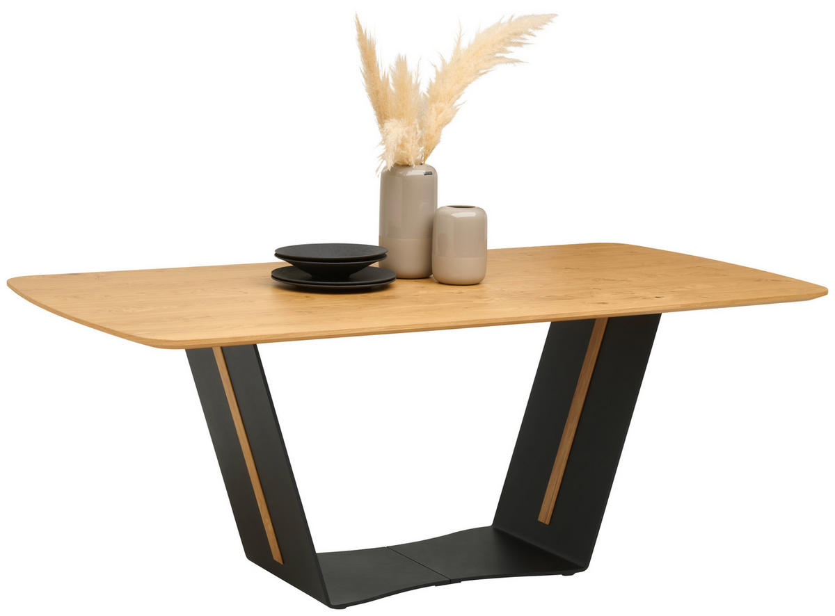 ESSTISCH Wildeiche furniert formgebogen Schwarz, Wildeiche  - Wildeiche/Schwarz, Design, Holz/Metall (200/100/76cm) - Koinor