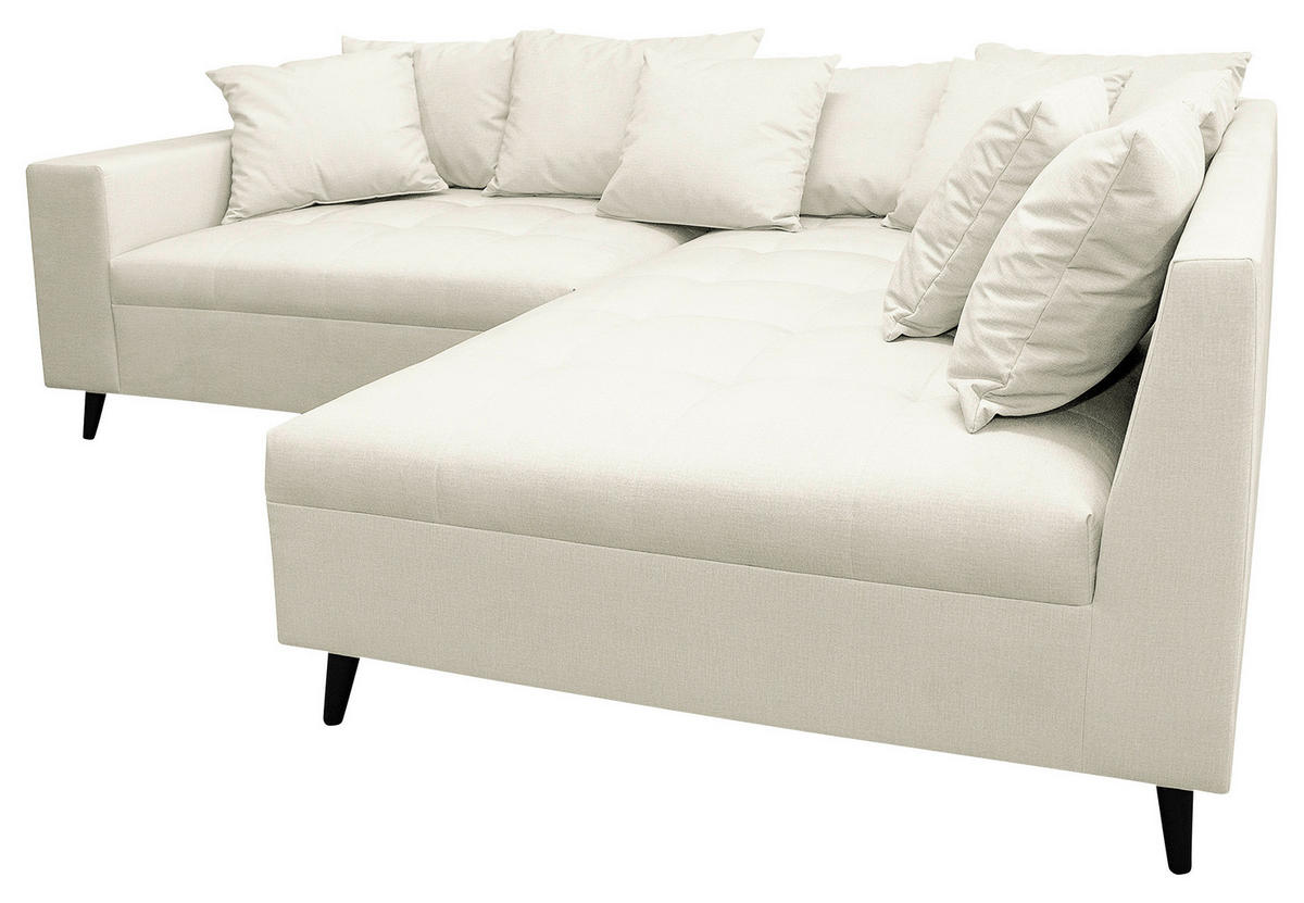 Ecksofa inkl. Hocker in Mikrofaser Hellgrau  - Hellgrau/Schwarz, Design, Holz/Textil (247/174cm) - MID.YOU
