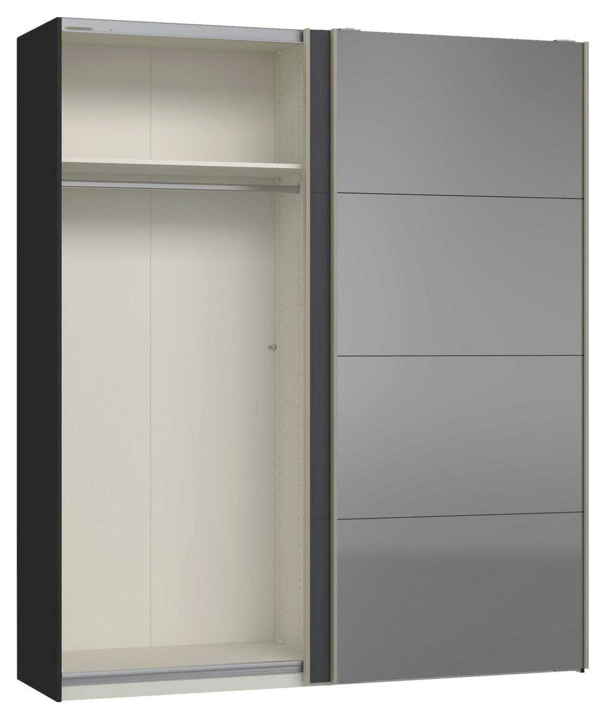 SCHWEBETÜRENSCHRANK 203/236/65 cm 2-türig Anthrazit, Schwarz  - Edelstahlfarben/Anthrazit, Design, Glas/Holzwerkstoff (203/236/65cm) - Jutzler