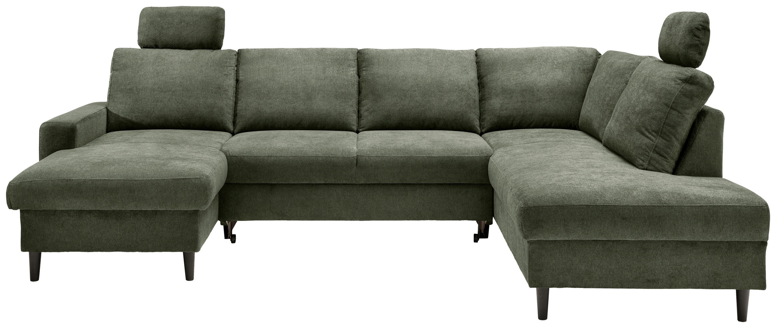 WOHNLANDSCHAFT in Chenille Dunkelgrün  - Dunkelgrün/Schwarz, Modern, Holz/Textil (153/305/200cm) - Livetastic