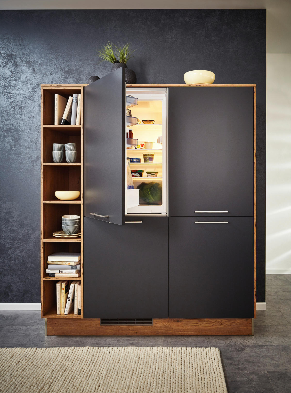 EINBAUKÜCHE UNO  - Graphitfarben, Design, Holzwerkstoff - Moderano