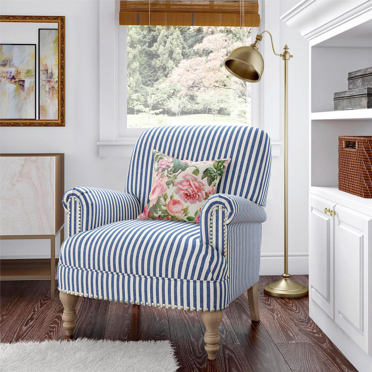 OHRENSESSEL Jaya Leinenoptik Blau  - Blau/Naturfarben, Design, Holz/Textil (76/89/73cm) - MID.YOU