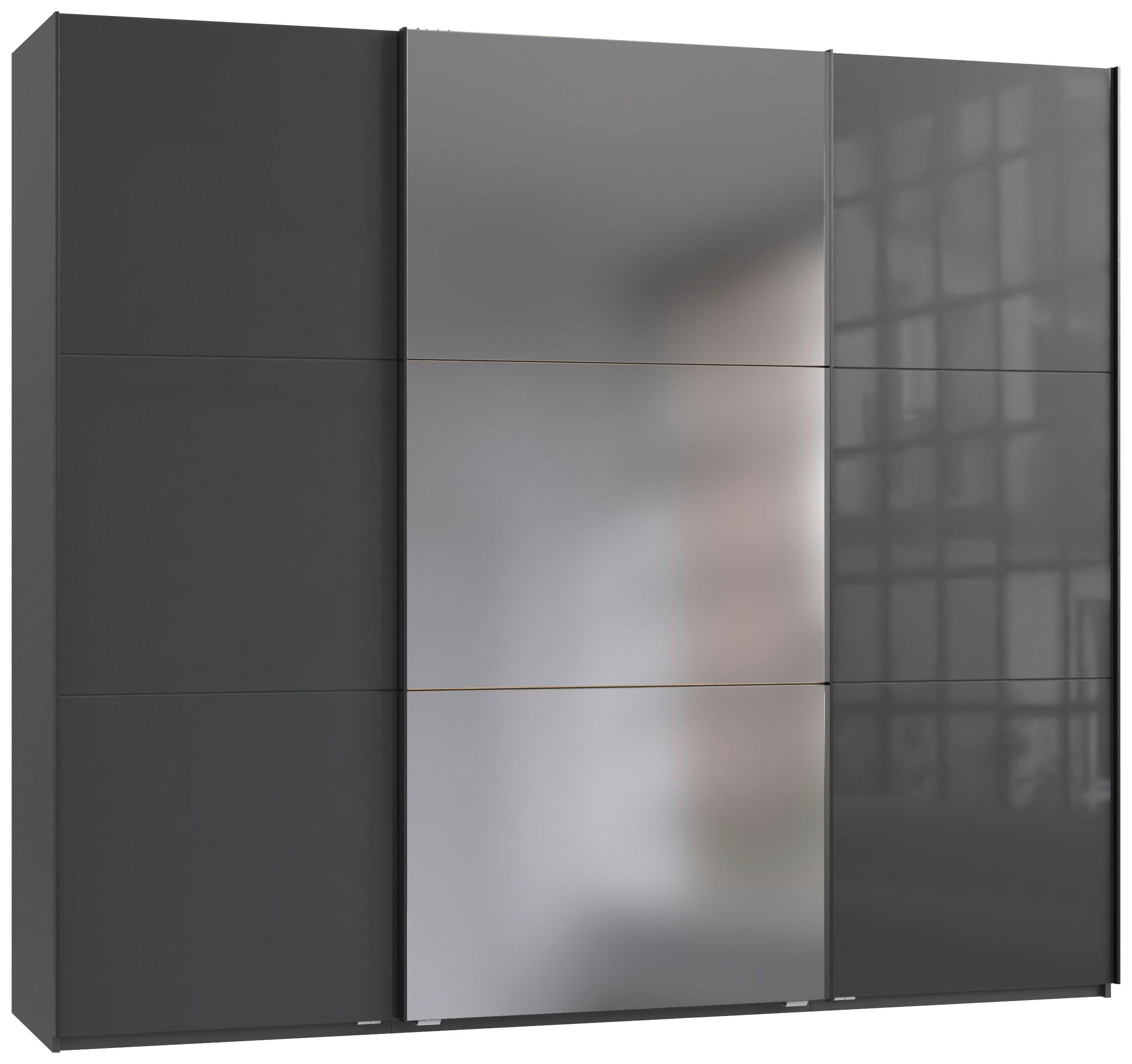 SCHWEBETÜRENSCHRANK  in Graphitfarben, Grau  - Schwarz/Graphitfarben, KONVENTIONELL, Glas/Holzwerkstoff (250/216/65cm) - Stylife