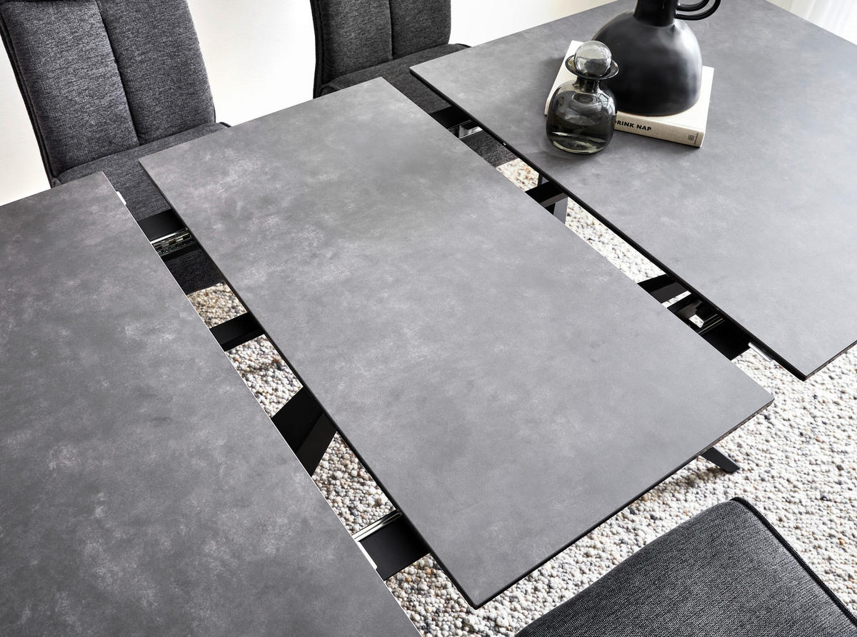 ESSTISCH in Metall, Glas, Keramik 180-230/95/76 cm  - Schwarz/Grau, Design, Glas/Keramik (180-230/95/76cm) - Novel