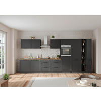 KÜCHENBLOCK 420 cm   in Grau, Eiche Wotan  - Eiche Wotan/Schwarz, Lifestyle, Holzwerkstoff/Metall (420cm) - Held