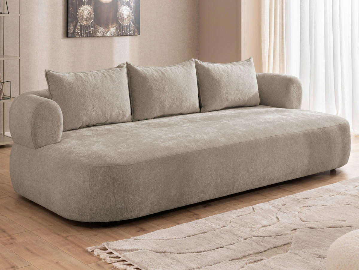 BIGSOFA in Chenille Hellbraun  - Hellbraun/Schwarz, Design, Kunststoff/Textil (240/76/122cm) - Livetastic