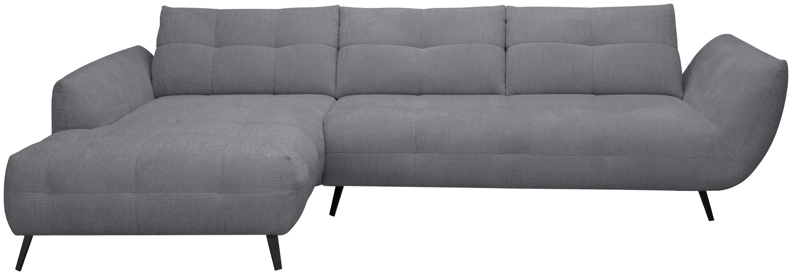 ECKSOFA Dunkelgrau Chenille Armlehnenkissen, Rücken echt, Sitztiefenverstellung  - Dunkelgrau/Schwarz, KONVENTIONELL, Textil/Metall (215/313cm) - Hom`in