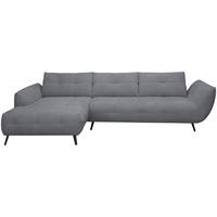 ECKSOFA Dunkelgrau Chenille Armlehnenkissen, Rücken echt, Sitztiefenverstellung  - Dunkelgrau/Schwarz, KONVENTIONELL, Textil/Metall (215/313cm) - Hom`in