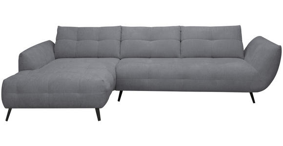 ECKSOFA Dunkelgrau Chenille Armlehnenkissen, Rücken echt, Sitztiefenverstellung  - Dunkelgrau/Schwarz, KONVENTIONELL, Textil/Metall (215/313cm) - Hom`in