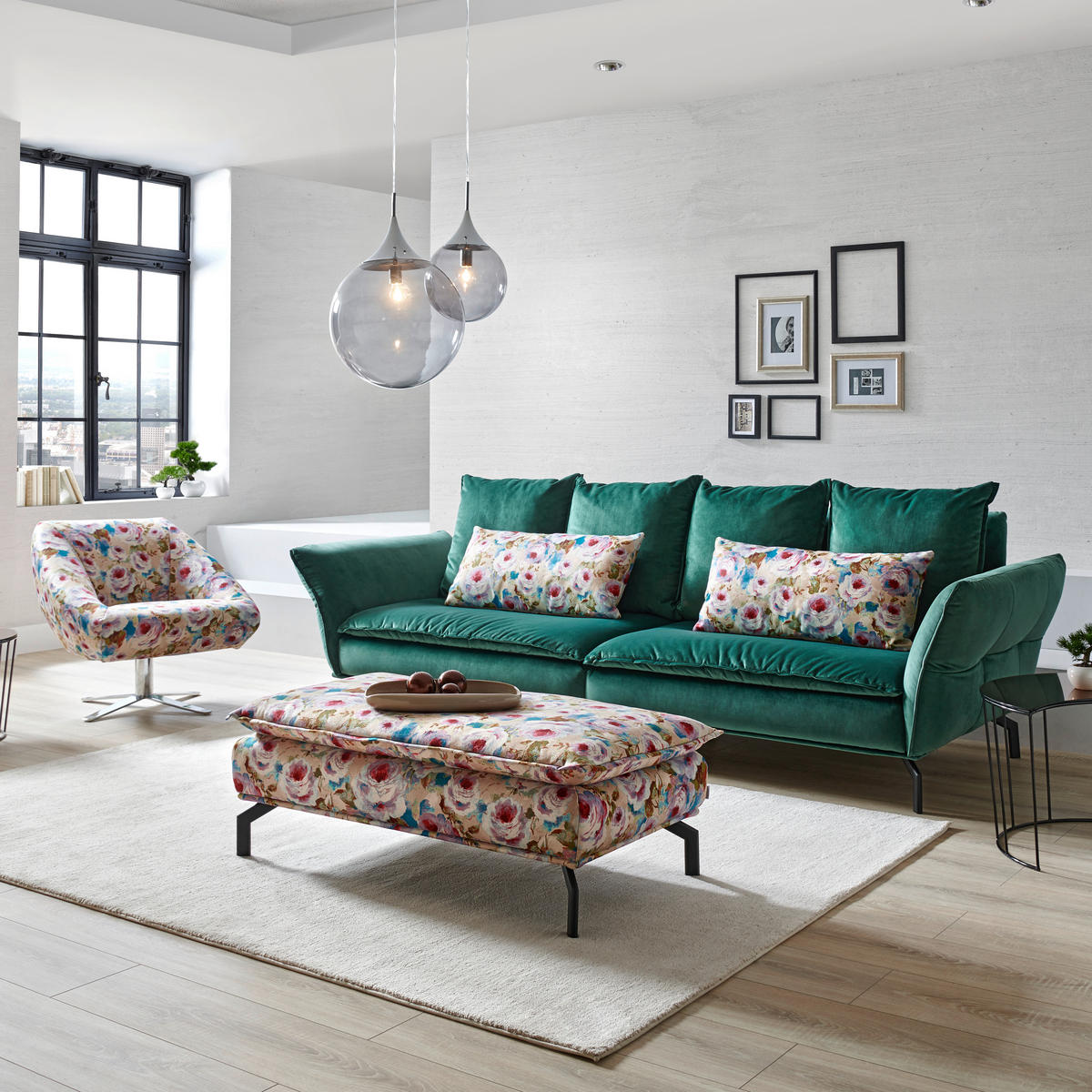 MEGA SOFA zelena  - zelena/višebojna, Dizajnerski, metal/tekstil (300/88-45/109cm) - Landscape