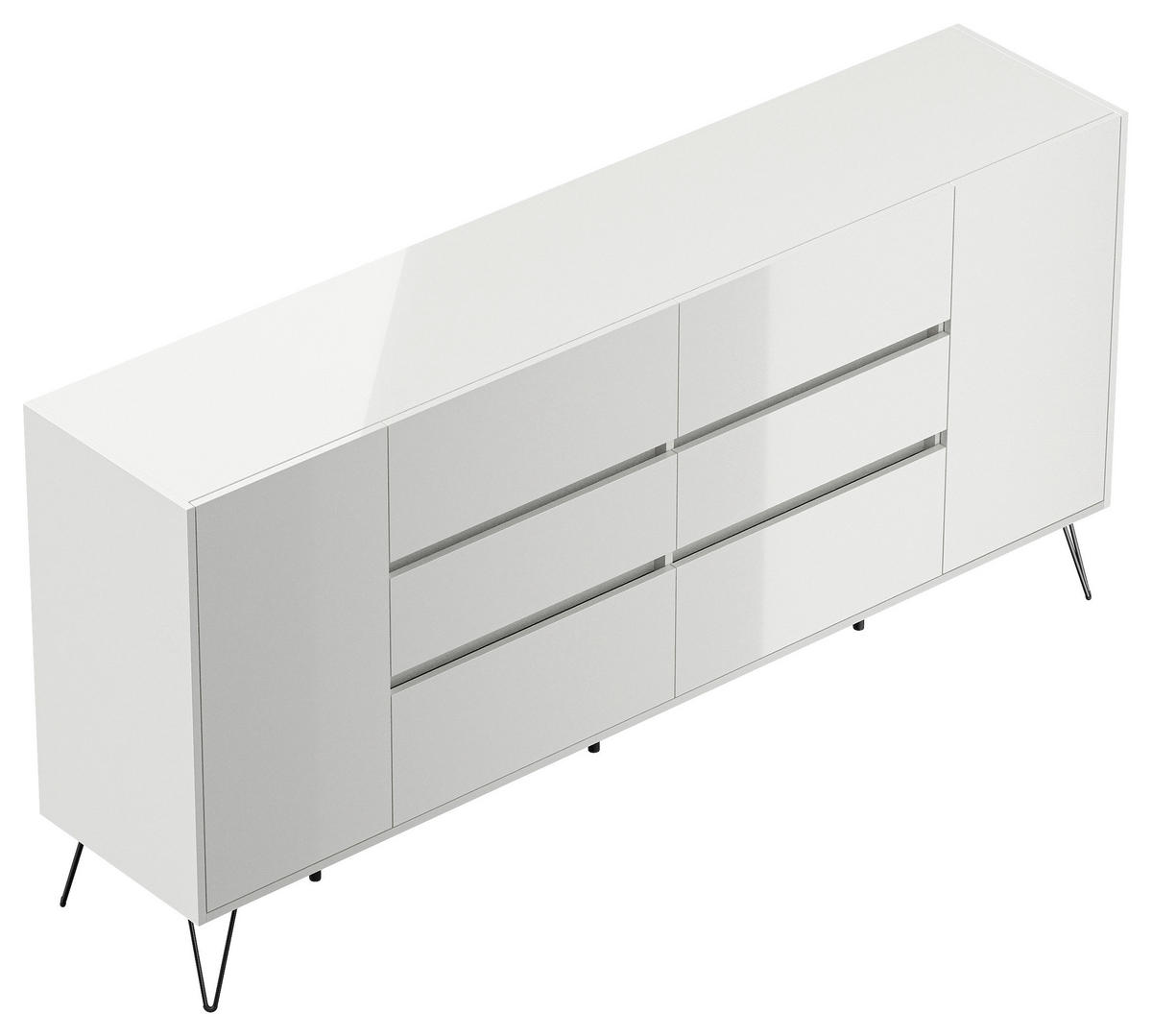 SIDEBOARD Posseik Industrial 199/93,6/42 cm 6 Schublade(n)  - Weiß Hochglanz/Schwarz, Design, Holzwerkstoff/Metall (199/93,6/42cm) - P & B