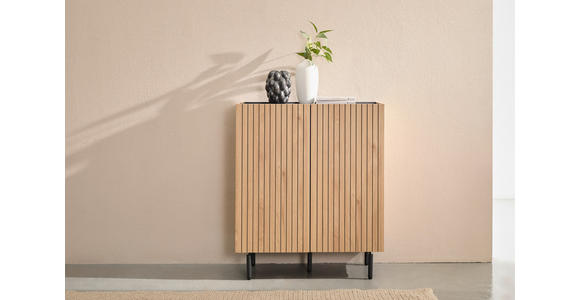 HIGHBOARD LINO, 80/95/40 cm,  - Eichefarben/Schwarz, Design, Holzwerkstoff/Metall (80/95/40cm) - Xora
