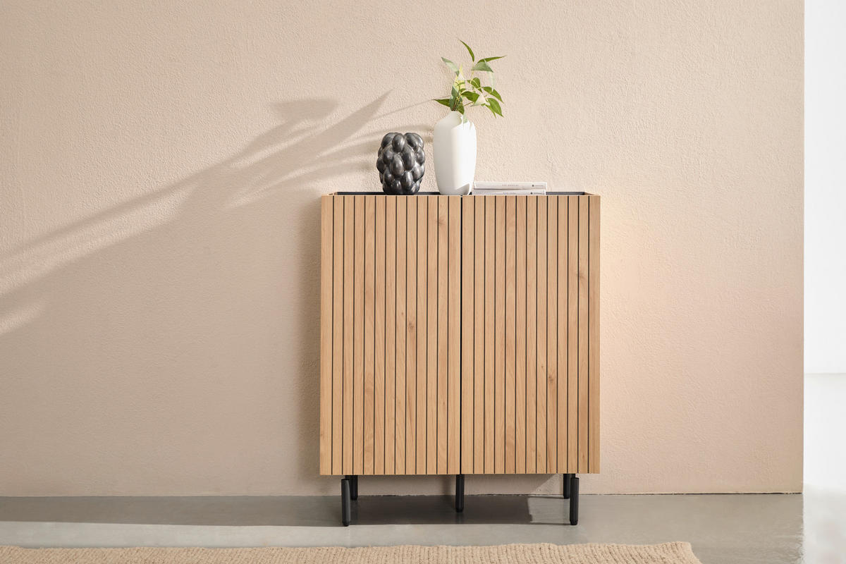 HIGHBOARD LINO 80/95/40 cm  - Eichefarben/Schwarz, Design, Holzwerkstoff/Metall (80/95/40cm) - Xora