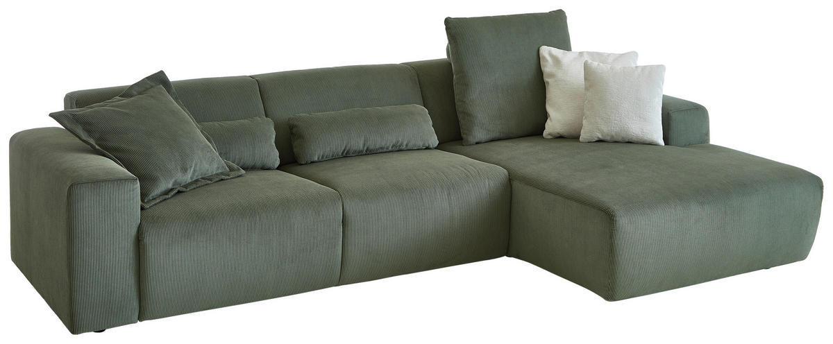 ECKSOFA in Feincord Waldgrün  301/177 cm  - Waldgrün/Schwarz, Design, Kunststoff/Textil (301/177cm) - Beldomo Style