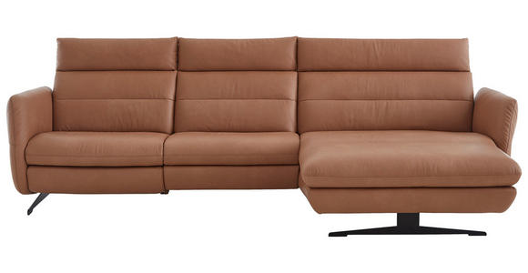 ECKSOFA in Echtleder Haselnussfarben  - Schwarz/Haselnussfarben, Design, Leder/Metall (300/157cm) - Dieter Knoll