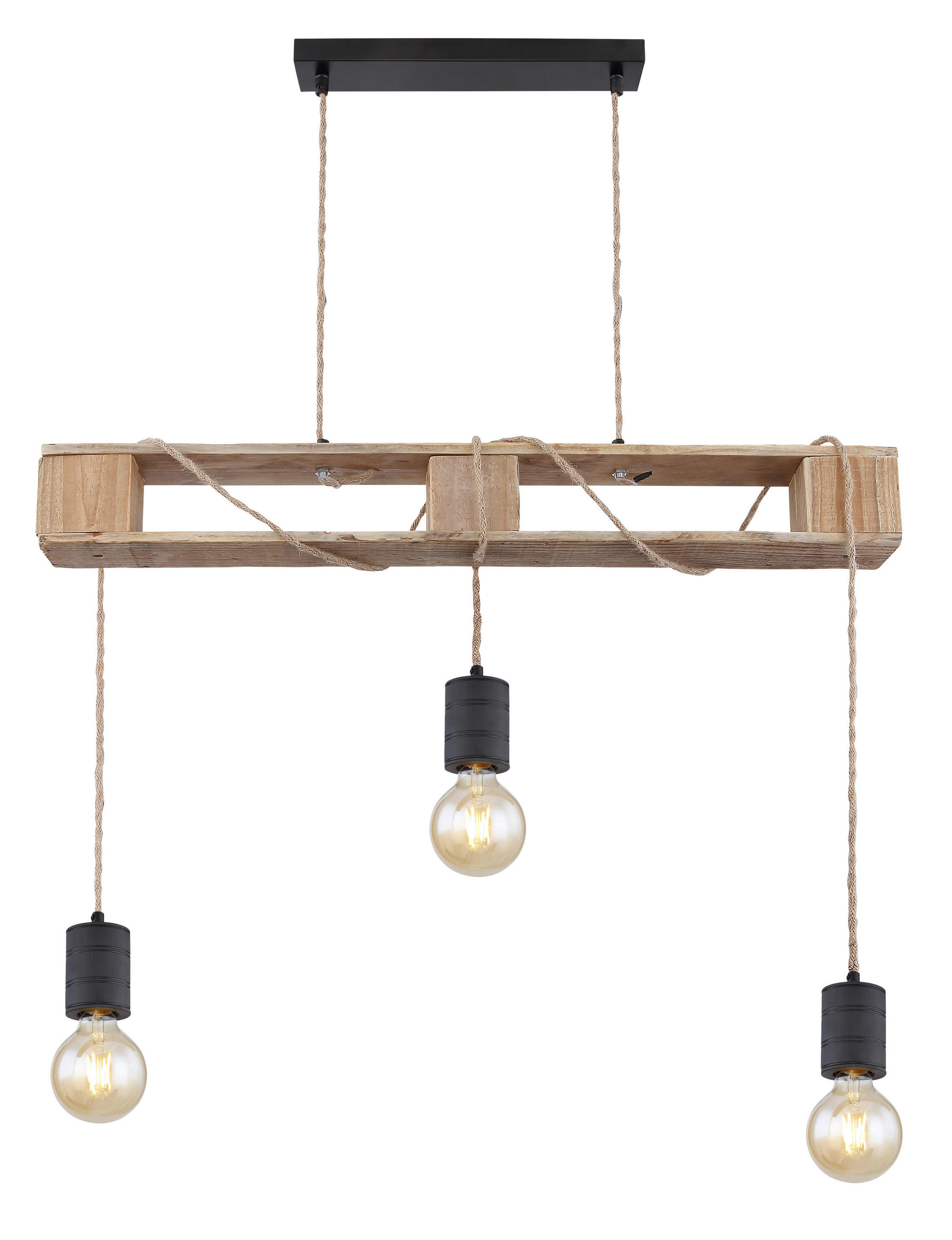 HÄNGELEUCHTE 83/10/120 cm    - Schwarz/Braun, Natur, Naturmaterialien/Holz (83/10/120cm) - Globo
