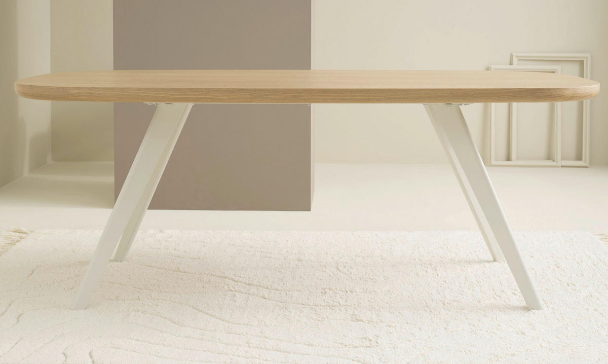 ESSTISCH 200/100/76 cm Nachbildung  Metall, Holzwerkstoff bootsförmig Eiche Bianco  - Eiche Bianco/Schwarz, MODERN, Holzwerkstoff/Metall (200/100/76cm) - Schöner Wohnen