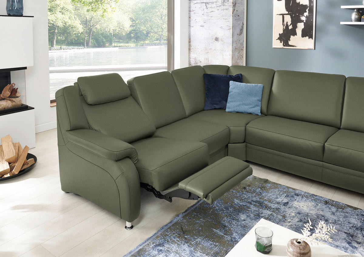 WOHNLANDSCHAFT Echtleder Olivgrün  - Alufarben/Olivgrün, Konventionell, Leder/Metall (239/329/165cm) - Beldomo Premium