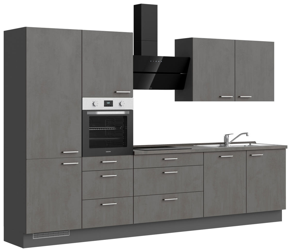 KÜCHENBLOCK Riva 330 cm  in Schieferfarben  - Schieferfarben/Edelstahlfarben, MODERN, Holzwerkstoff/Metall (330cm) - Nobilia