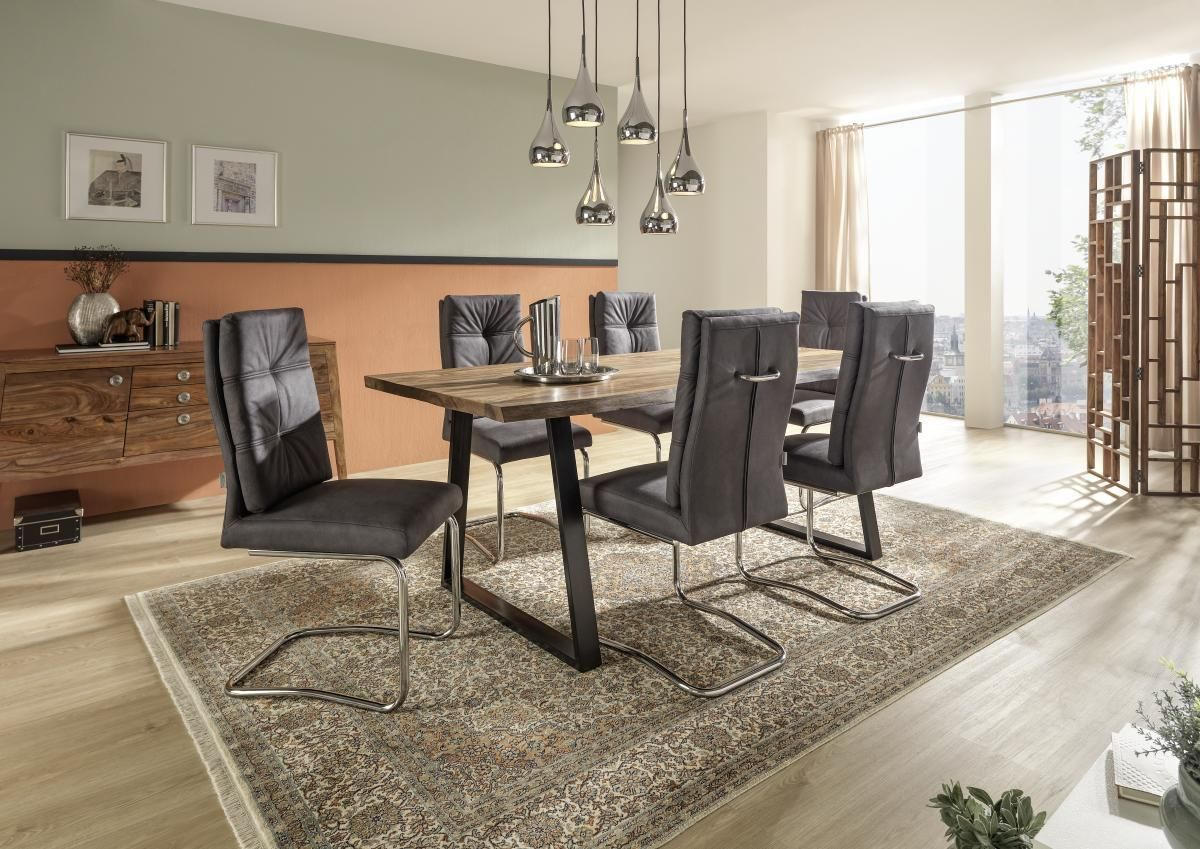 JEDILNA MIZA, masivno indijski rožni les črna, barve indijskega rožnega lesa  - črna/barve indijskega rožnega lesa, Trendi, kovina/les (200/76/100cm) - Carryhome