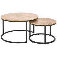 COUCHTISCHSET Mangoholz vollmassiv rund Naturfarben  - Schwarz/Naturfarben, Design, Holz (60/80/60/80/42/45cm) - Carryhome