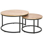 COUCHTISCHSET Mangoholz vollmassiv rund Naturfarben  - Schwarz/Naturfarben, Design, Holz (60/80/60/80/42/45cm) - Carryhome