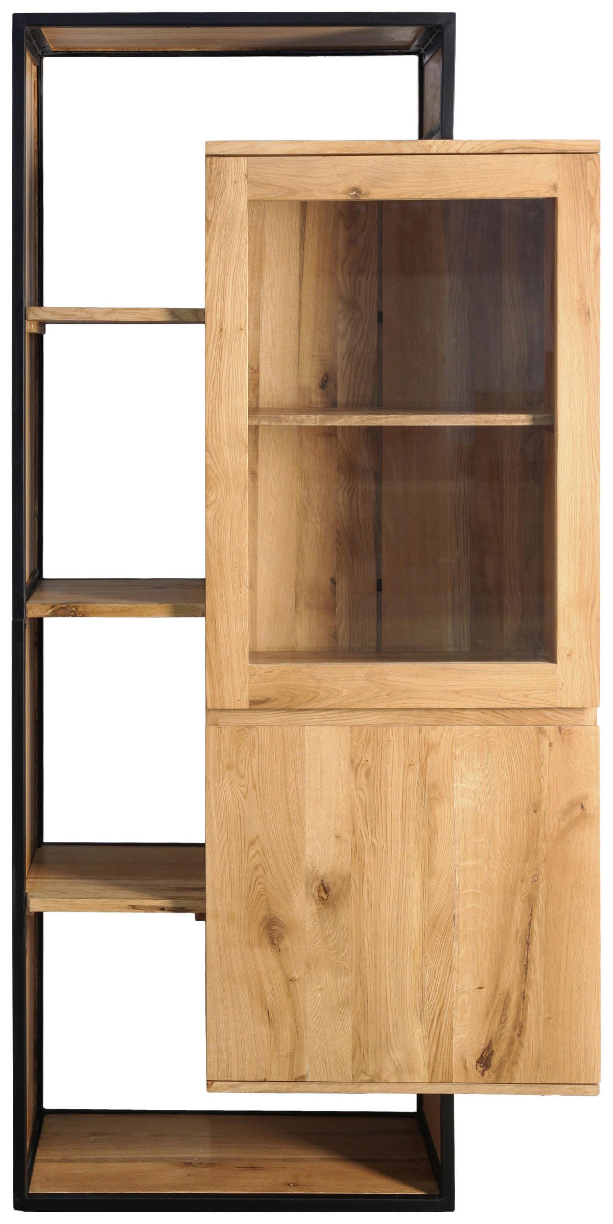 VITRINE  in vollmassiv Mangoholz, Wildeiche Schwarz, Eichefarben  - Eichefarben/Schwarz, LIFESTYLE, Glas/Holz (90/183/40cm) - Landscape