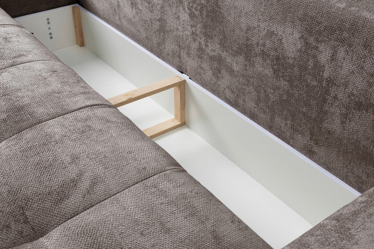 SCHLAFSOFA ELMA Struktur Taupe  inkl. Rückenkissen, Nierenkissen, Armlehnenkissen, Rücken echt  - Taupe/Schwarz, KONVENTIONELL, Holz/Kunststoff (280/73-93/107cm) - Livetastic