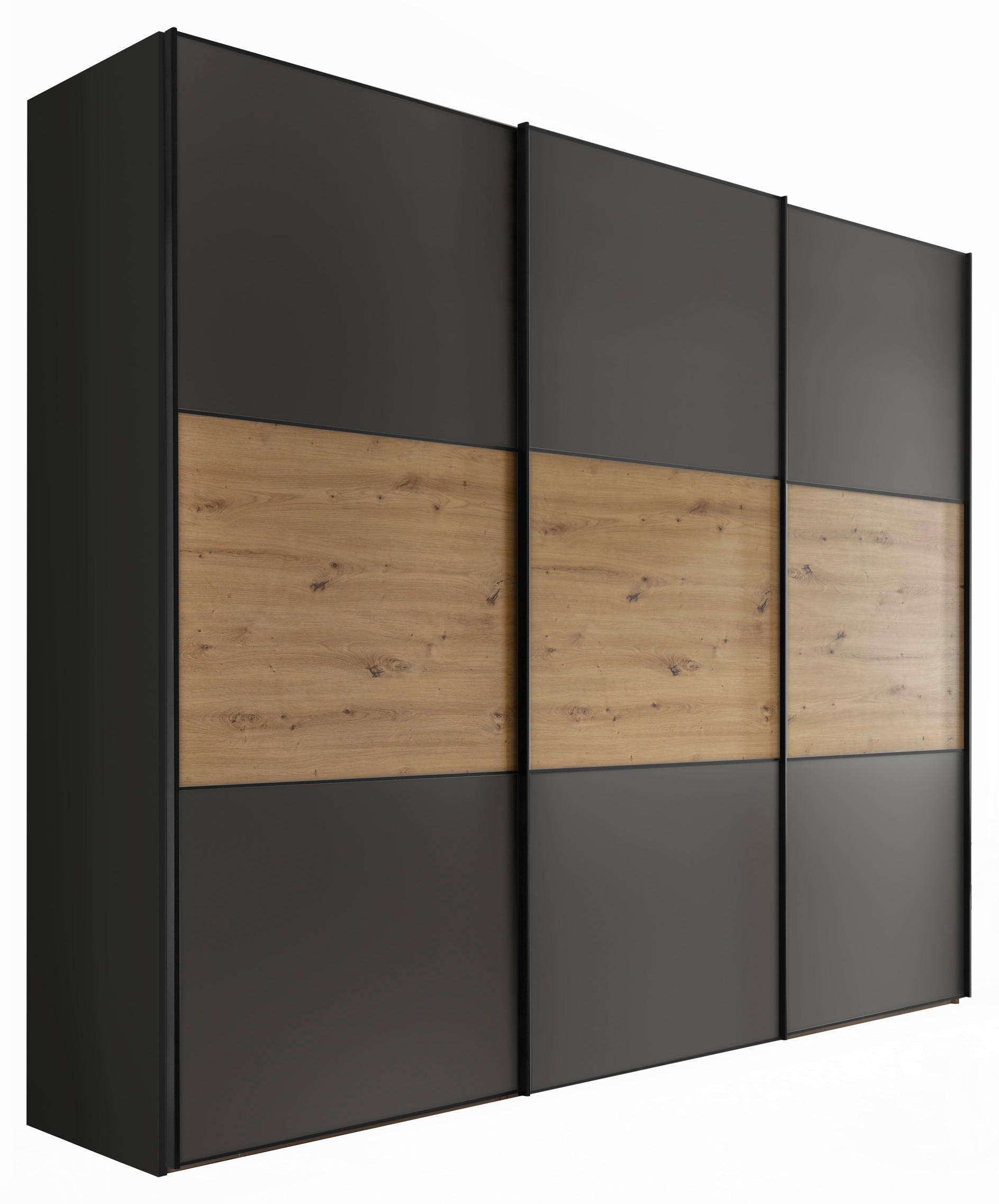 SCHWEBETÜRENSCHRANK in Anthrazit, Eiche Artisan  - Anthrazit/Schwarz, Holzwerkstoff/Metall (249/222/68cm) - Moderano
