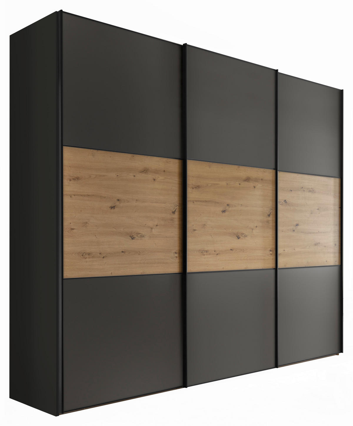 SCHWEBETÜRENSCHRANK in Anthrazit, Eiche Artisan  - Anthrazit/Schwarz, Holzwerkstoff/Metall (249/222/68cm) - Moderano