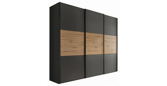 SCHWEBETÜRENSCHRANK 249/222/68 cm 3-türig  - Anthrazit/Schwarz, Holzwerkstoff/Metall (249/222/68cm) - Moderano