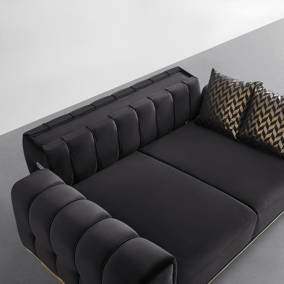 Canapea Cu 2 Locuri, textil, negru - auriu/negru, Lifestyle, textil (190/80/90cm) - Based