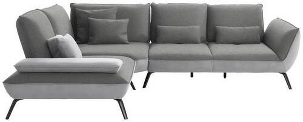 ECKSOFA in Flachgewebe Hellgrau  - Hellgrau/Schwarz, Design, Textil/Metall (250/310cm) - Moderano
