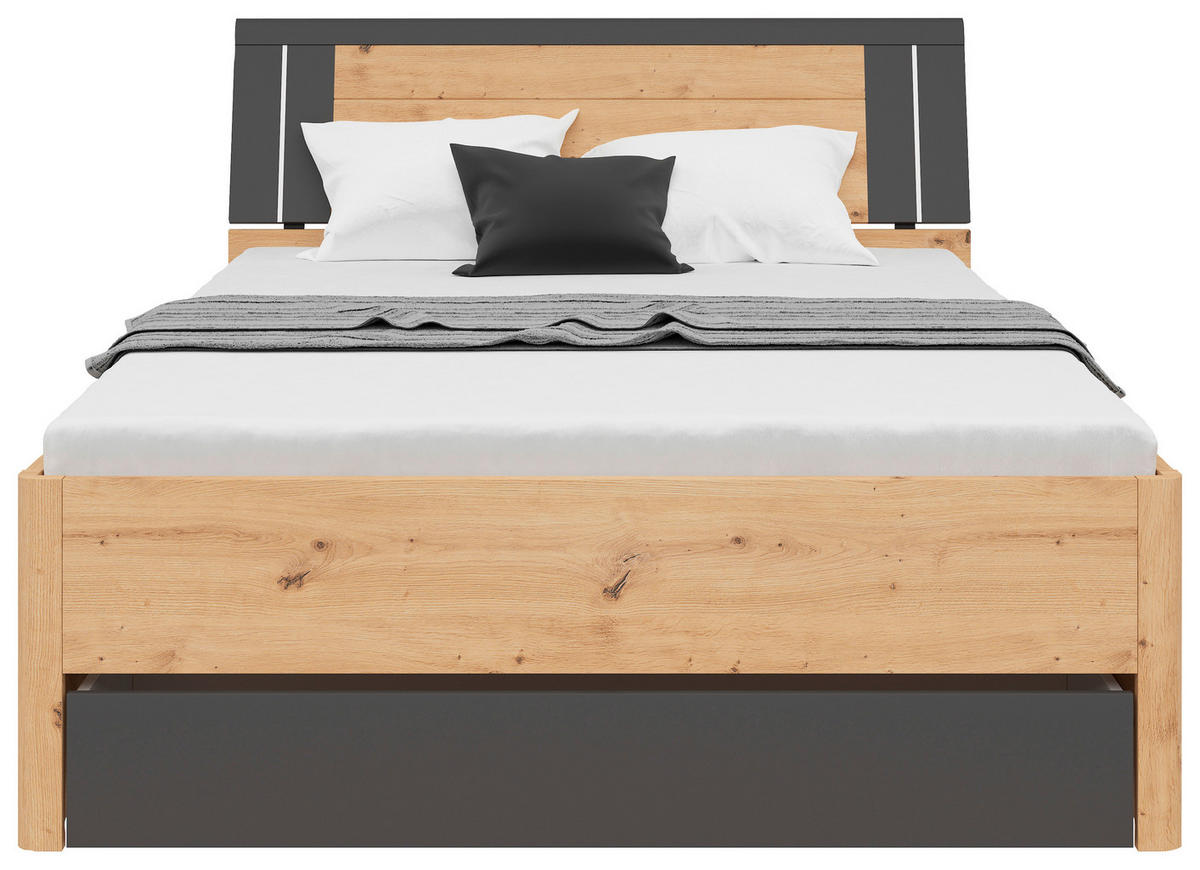 STAURAUMBETT 140/200 cm  in Graphitfarben, Eiche Artisan  - Graphitfarben/Eiche Artisan, KONVENTIONELL, Holzwerkstoff (140/200cm)
