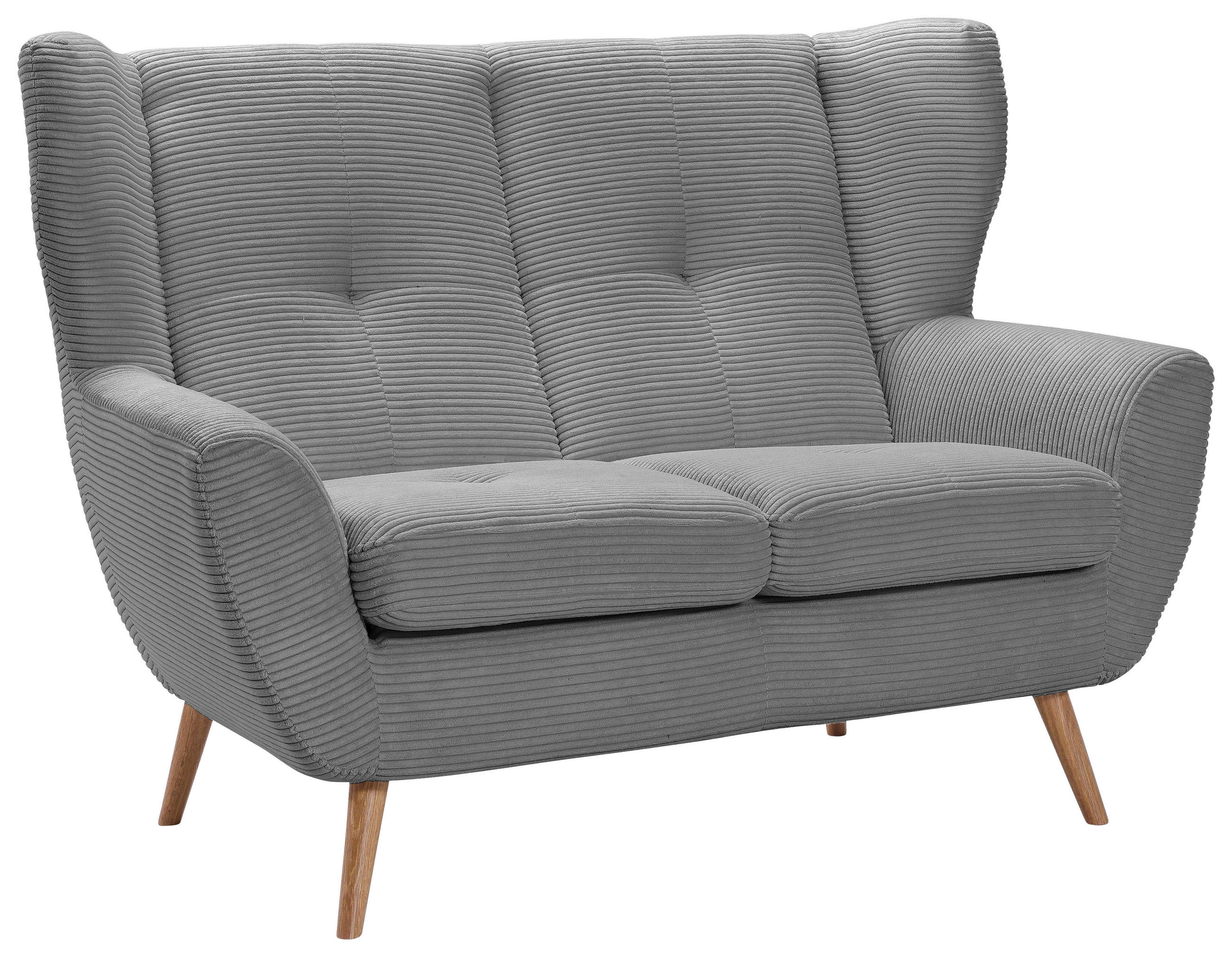2-SITZER-SOFA Cord Grau  - Eichefarben/Grau, Design, Holz/Textil (140/102/90cm) - Stylife