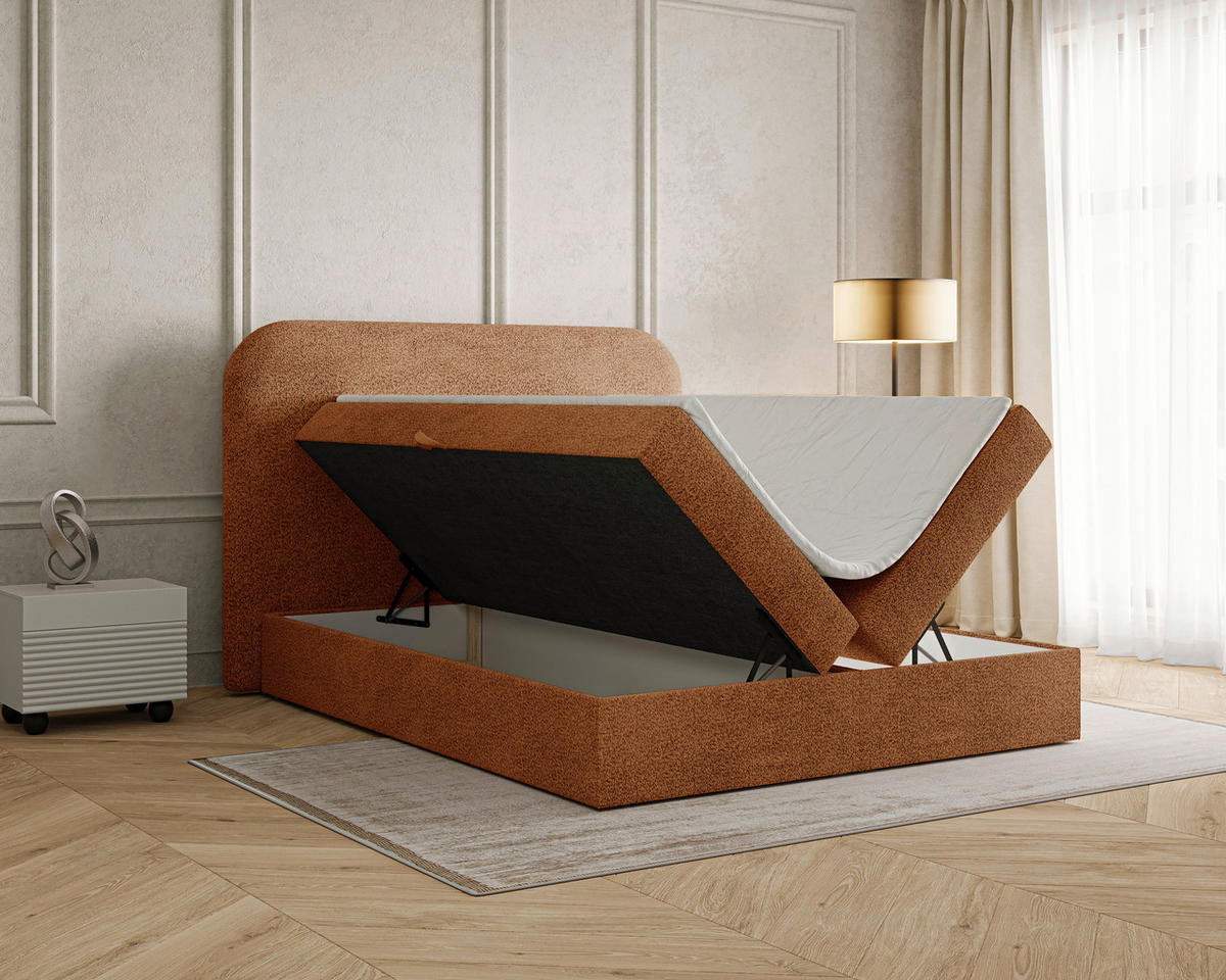 BOXBETT 140/200 cm,  in Terracotta, Bettkasten, Topper, H2 + H3 = mittel + fest  - Terracotta/Schwarz, MODERN, Holz/Kunststoff (140/200cm) - MID.YOU