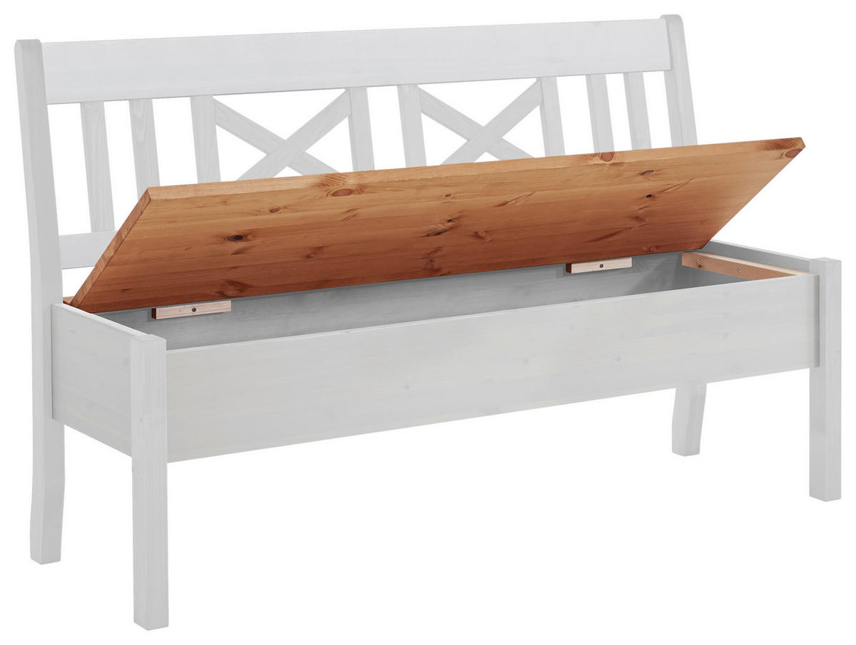 SITZBANK 148/93/58 cm Weiß, Laugenfarbig Kiefer massiv  - Laugenfarbig/Weiß, ROMANTIK / LANDHAUS, Holz (148/93/58cm) - Boxxx