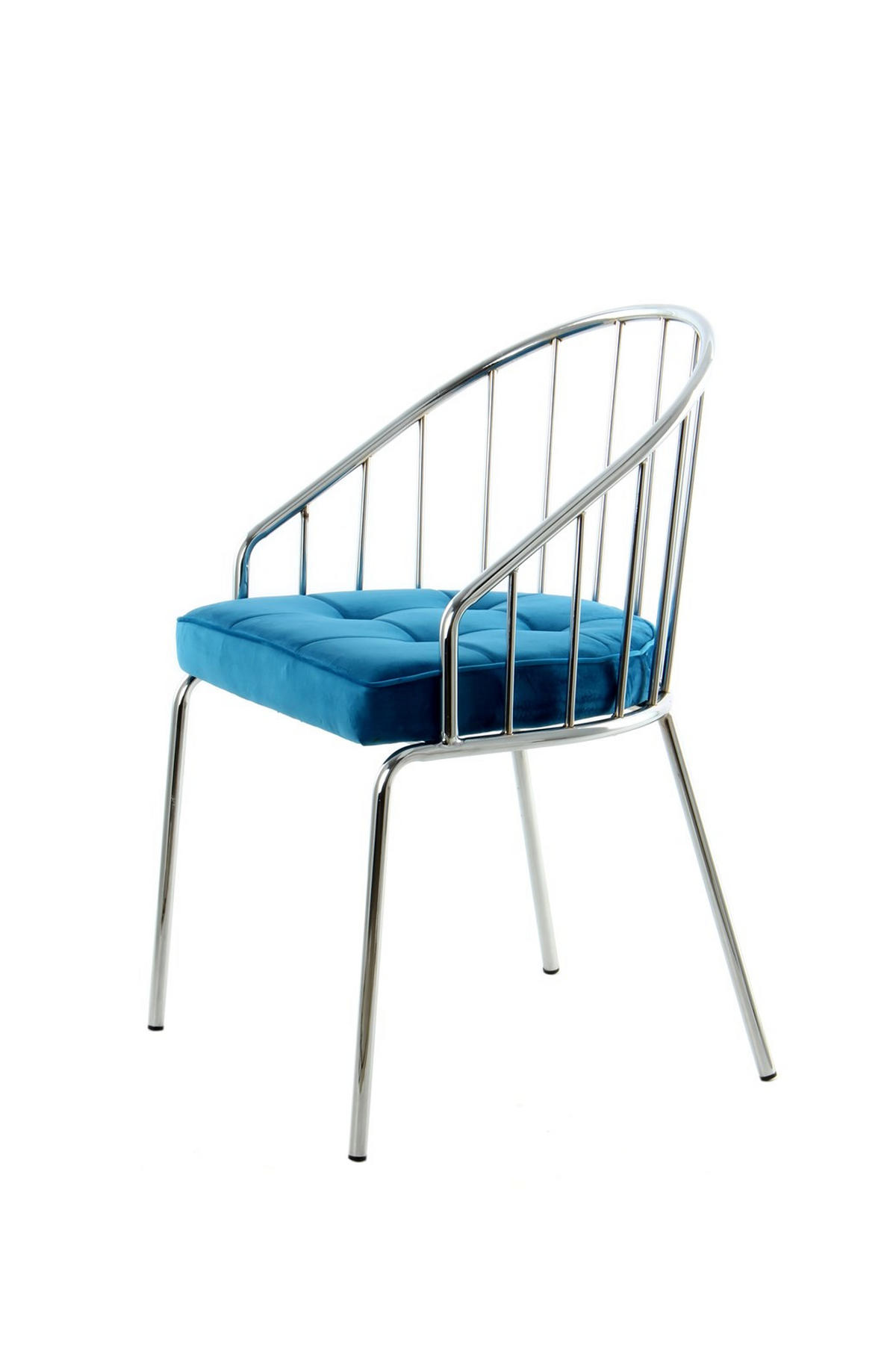 STUHL Samt Blau  - Blau/Chromfarben, Design, Textil/Metall (51/83/51cm) - Kayoom