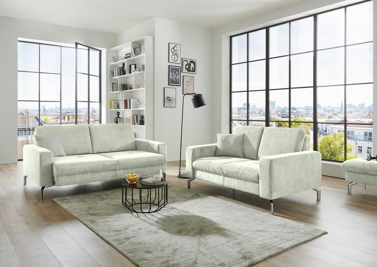 3-SITZER-SOFA Feincord Creme  - Chromfarben/Creme, Design, Textil/Metall (194/87/105cm) - Beldomo Style