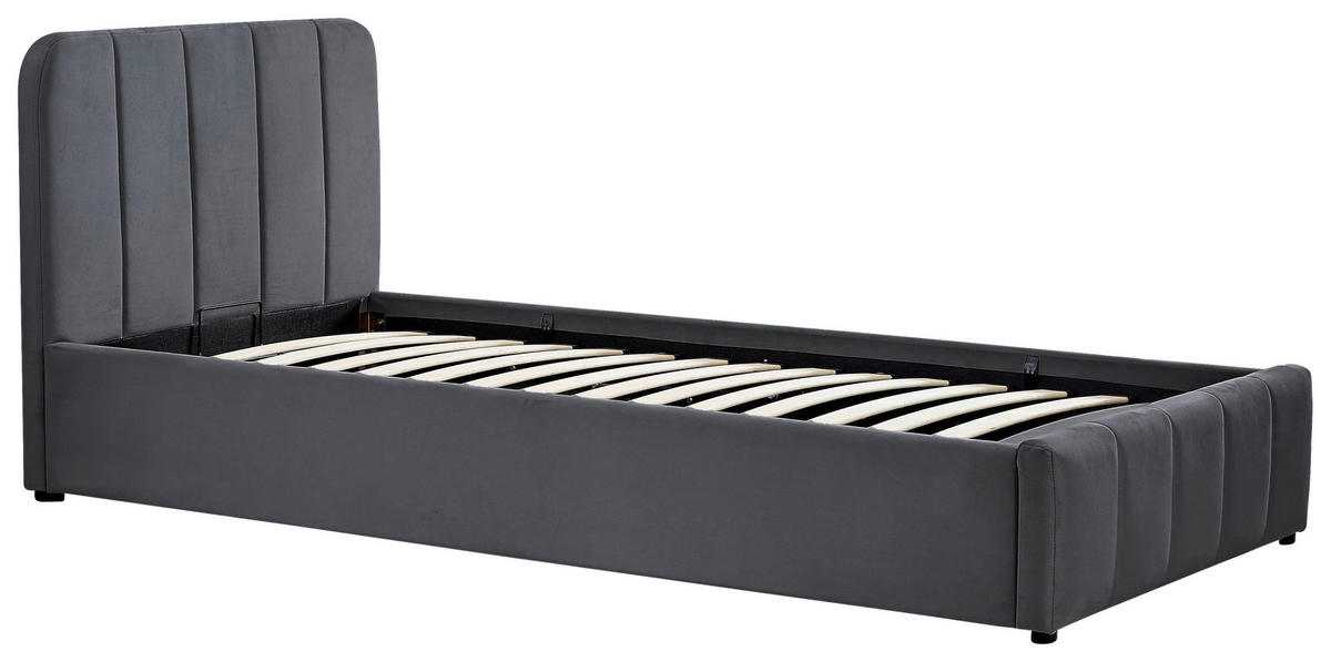 POLSTERBETT 90/200 cm, inkl. gepolstertes Kopfteil, Lattenrost, Bettkasten,  in Grau  - Schwarz/Naturfarben, Design, Holz/Kunststoff (90/200cm) - Boxxx